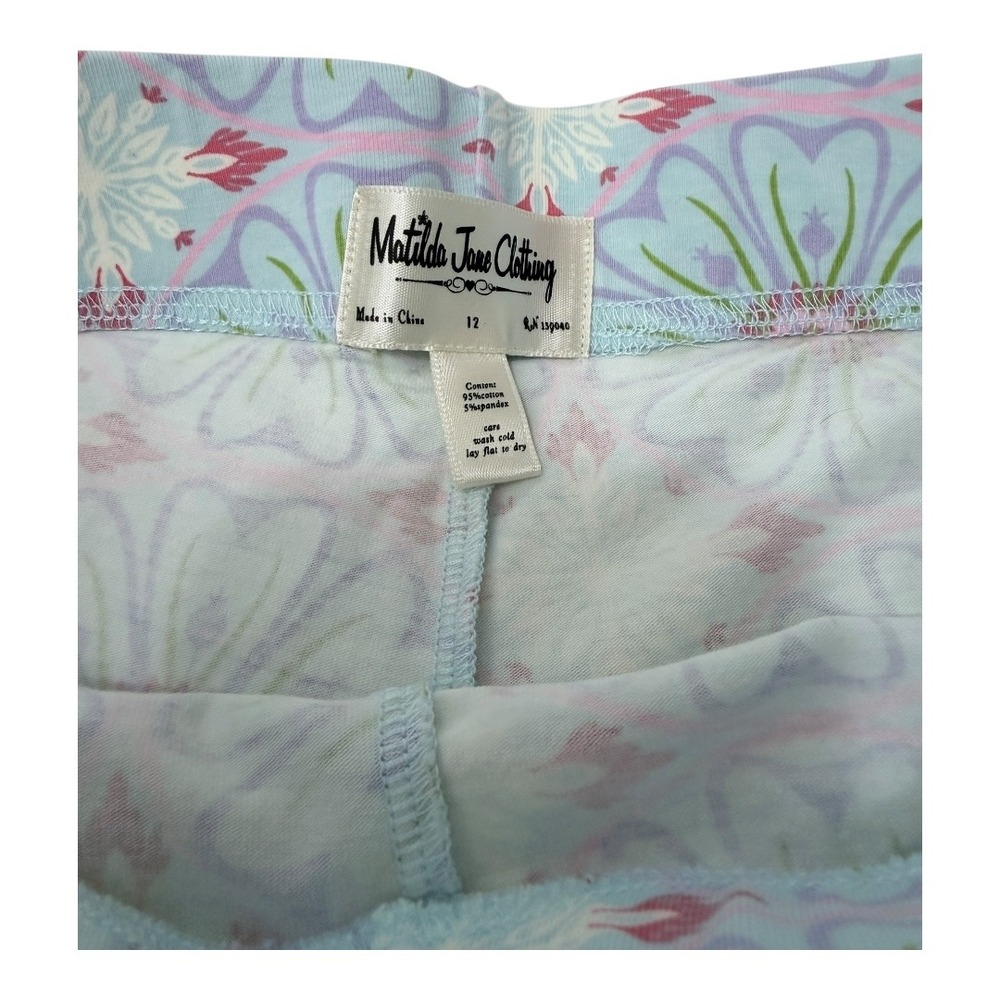 Boho Matilda Jane Leggings Girls 12 Blue Floral Polka Dot Ruffle Hem Striped - Picture 2 of 8